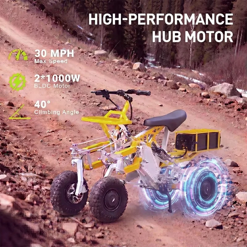 Adult Electric 4 Wheeler ATV Quad Bike, 90KM Long Range, Independent Lifting Suspension Anti-Rollover Rescue Utility Vehicle