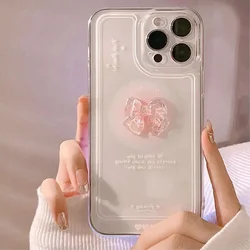 NEW 3D Bow Transparent Phone Case For IPhone 15 14 16 Plus 11 12 Pro Max 13 Mini X XR 7 8 Plus SE2 Crystal Candy Cute Soft Cover