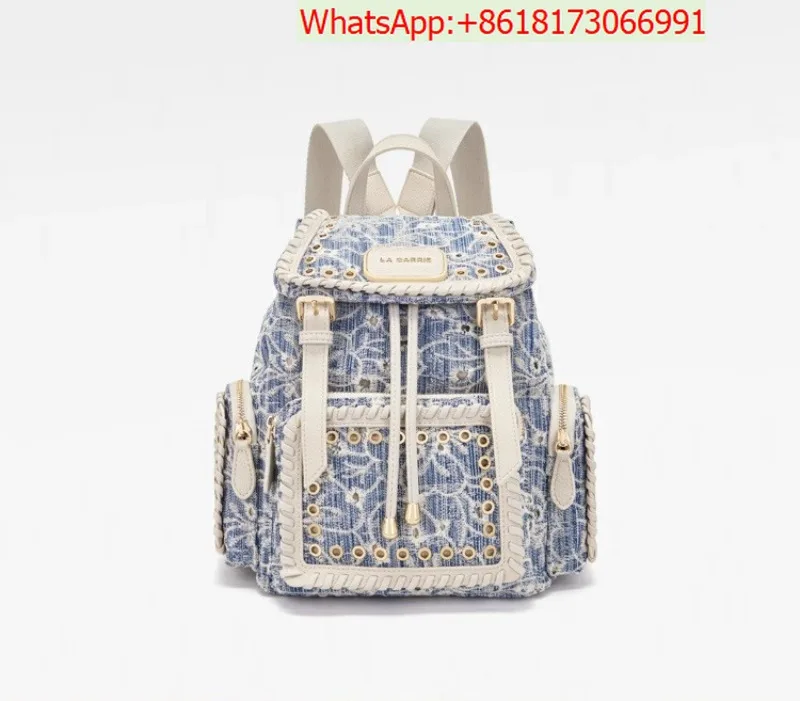 Light Luxury Backpack Retro Embroidered Backpack Denim Schoolbag Trend