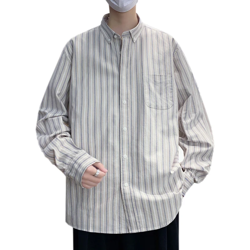 

Men's Trendy Long Sleeve Shirt - Spring Summer 100% Cotton Breathable Light Business Stripe Shirt Minimalist Style Utility Wear