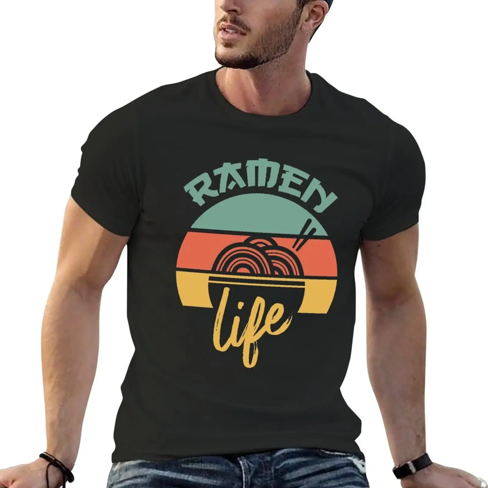 

Ramen Life Japanese Noodles Lover Vintage Retro T-Shirt anime clothes tops vintage graphic tee oversized t shirt men