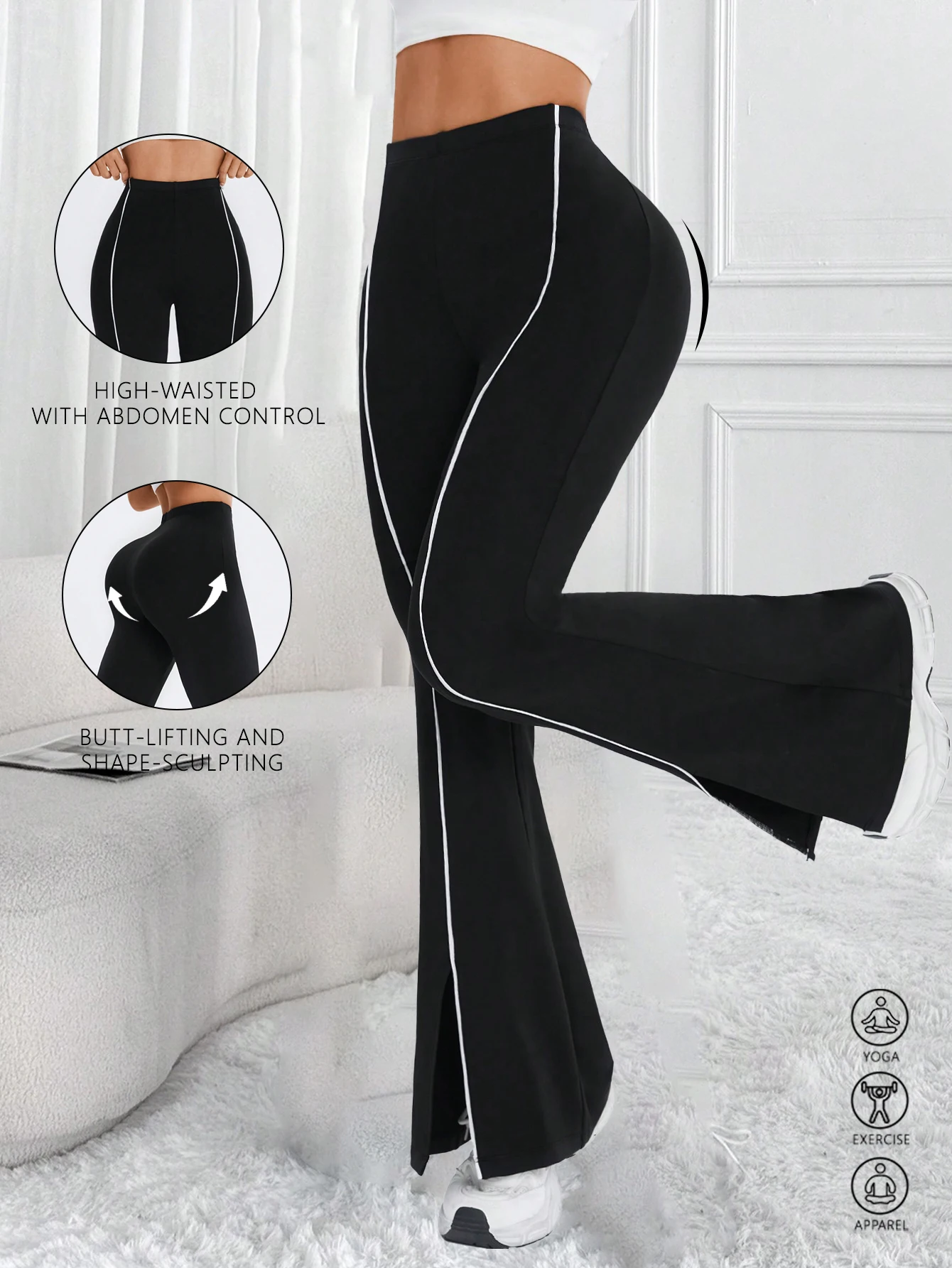 Hochgeschnittene Schlankheits-Yogahose mit Seitenschlitzen für Damen Yoga Laufen Fitness Sportliche Beinverlängerung Po-Lifting
