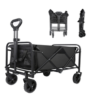 New Foldable Handcart 100L Portable Beach Transport Trolley with Adjustable Handle Side Pockets for Garden Camping Shopping