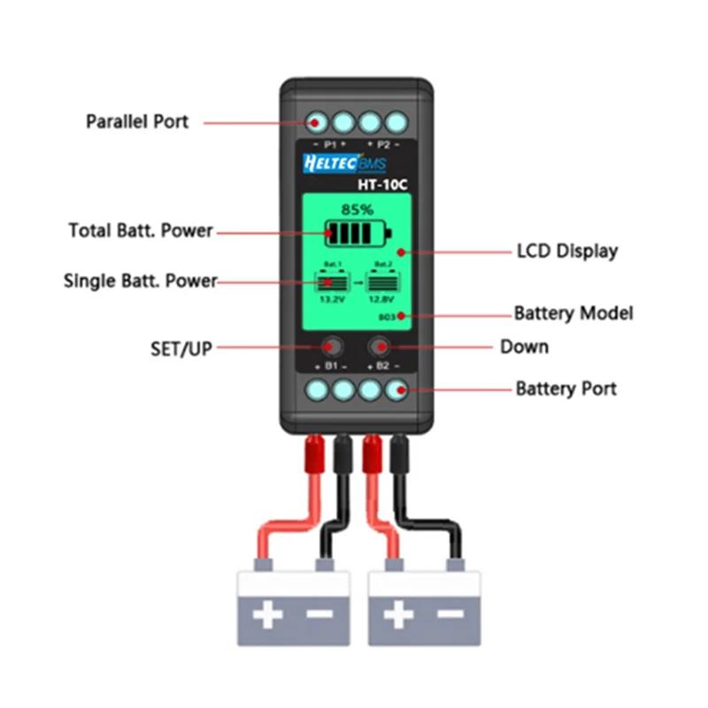 H ELTEC AUTOMATION 12V Lead Acid Battery Equalizer 10A Active Balancer Lipo/Lifepo4 Connected in Parallel Series LCD Meter