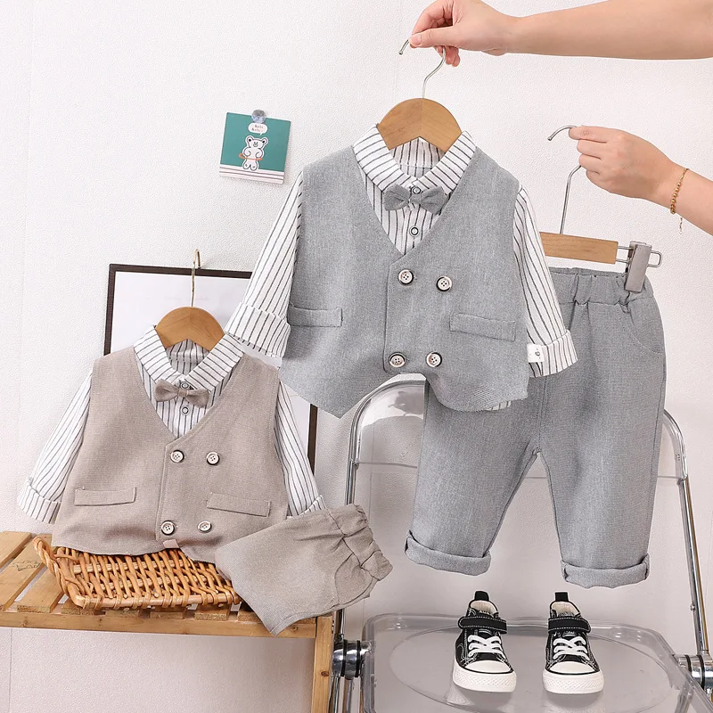 

Autumn New Kids Girls Boy Formal Gentleman Vest Shirt Pants 3pcs/set Clothing Set Spring Children Tracksuits Clothes Sport Suit