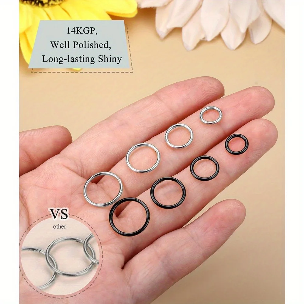 FINREZIO 1Pc 316L Surgical Steel Seamless Hinged Nose Rings Hoops Septum Rings Lip Rings Hypoallergenic | Earrings for Women Men