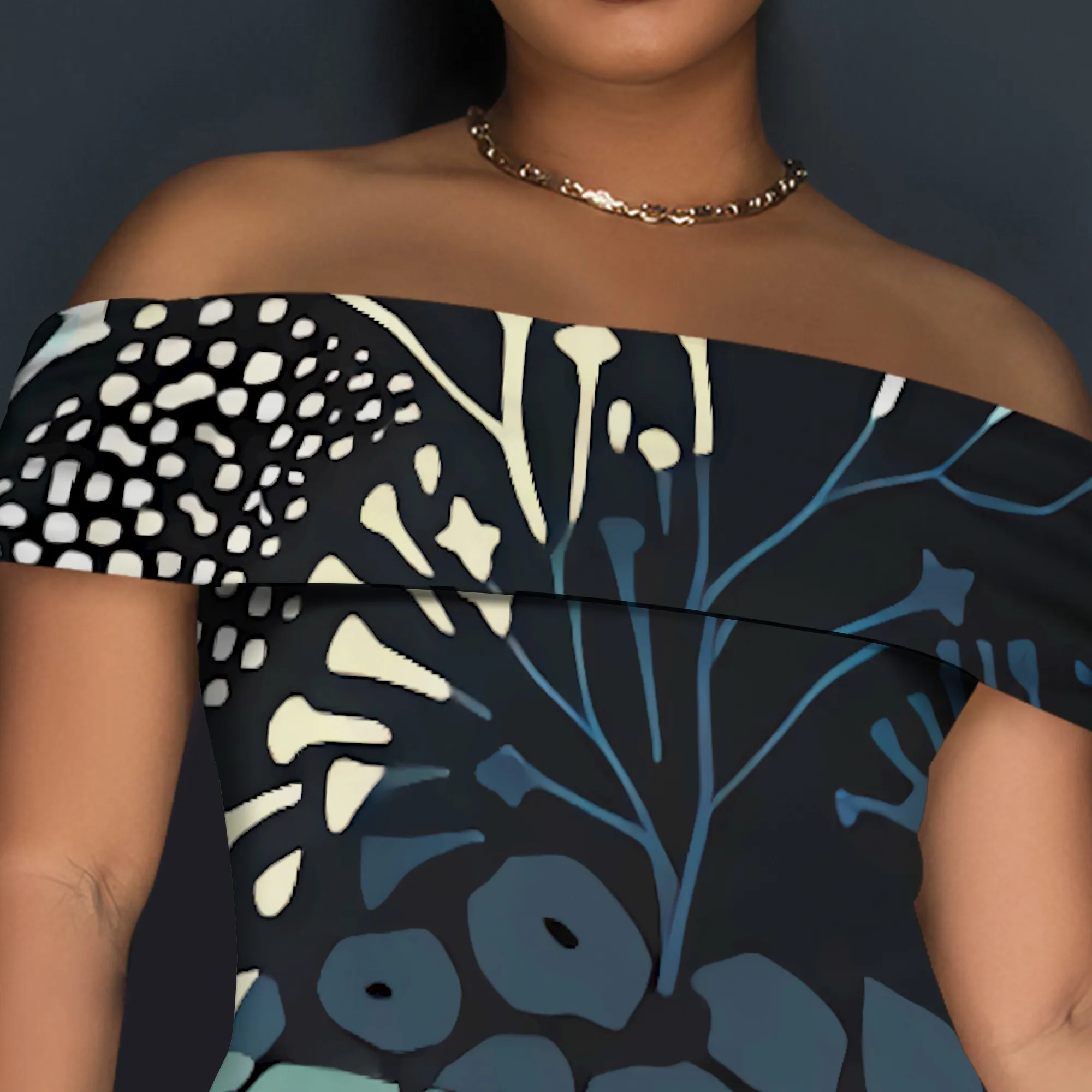 فستان ماكسي أنيق بدون أكتاف مع طباعة زهور نابضة بالحياة - فستان بمقاس كبير للصيف