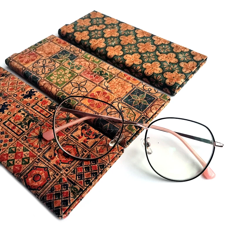 Natural Cork Eyeglass Cases for Vegan Environmental Friendly Wooden Fabric Fish Tile Pattern Women Men Sunglasses Storage Box