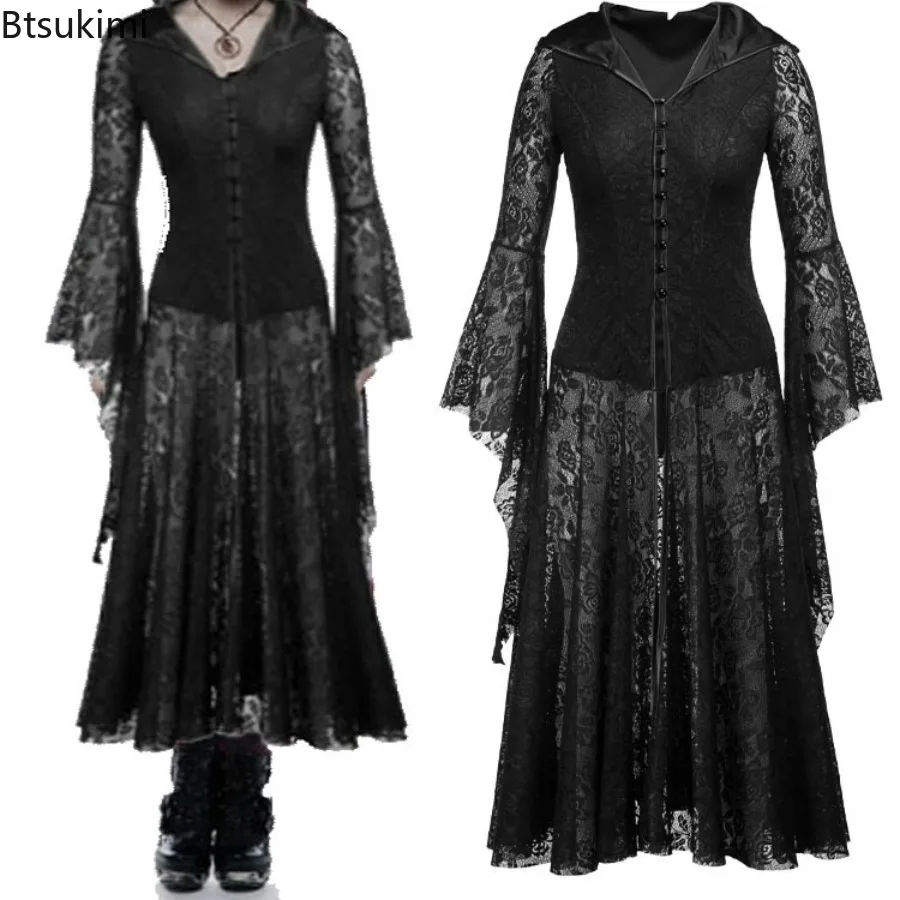 

New Lace Medieval Dress Vintage Women Lolita Long Maxi Robe Fairy Elven Dress Renaissance Celtic Viking Gothic Fantasy Ball Gown