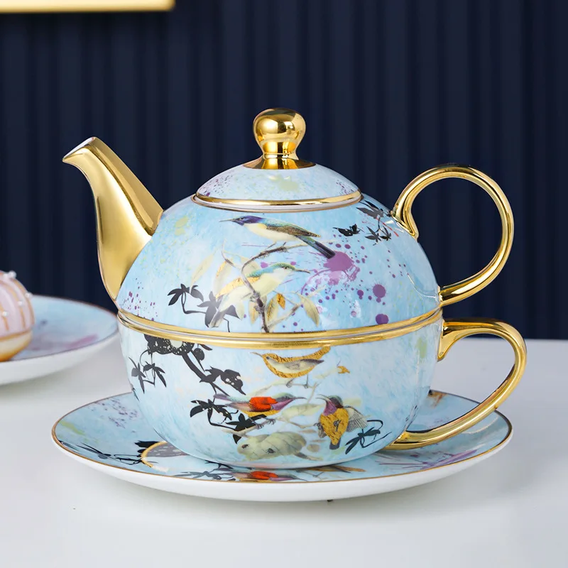 High-end Afternoon Tea Mug British Style Porcelain Coffee Cup European Painted Flower and Bird Bone China Teapot and Cup Set