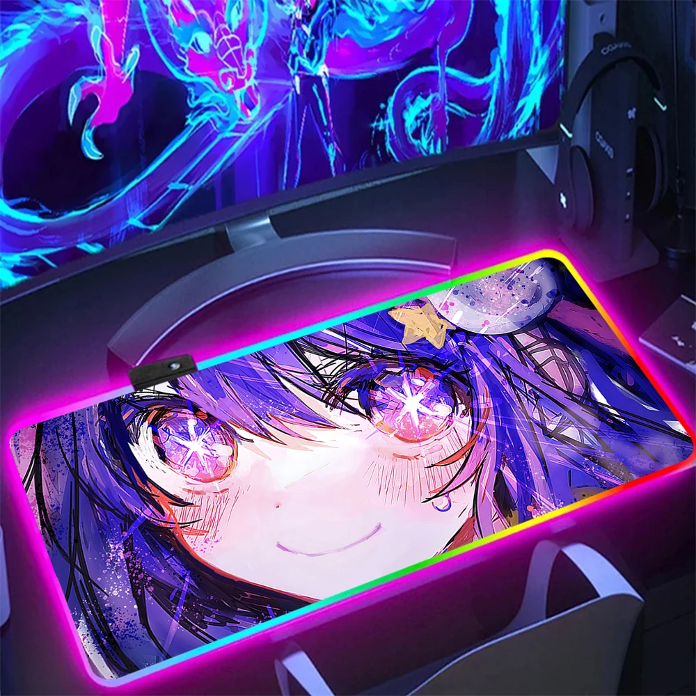 Anime Beautiful Girl Hoshino RGB Pc Gamer Keyboard Mouse Pad Mousepad LED Glowing Mouse Mats Rubber Gaming Computer Mausepad
