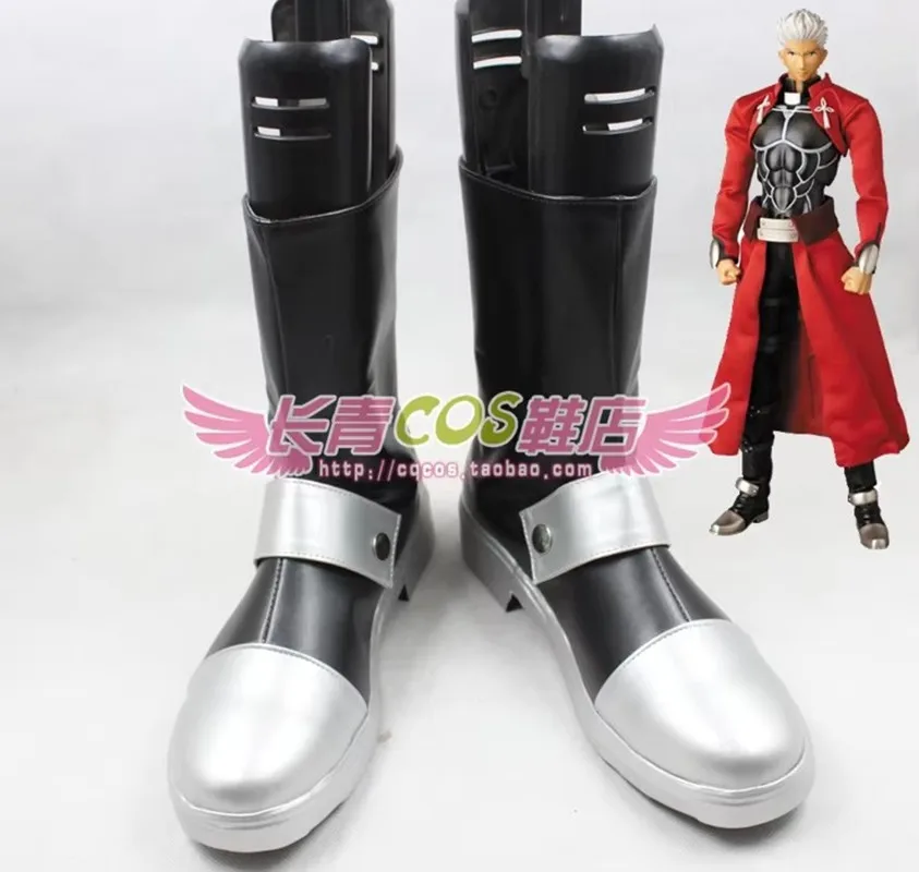 

Fate stay night Archer EMIYA Cosplay Costume Shoes Black Silvery Handmade Faux Leather Boots