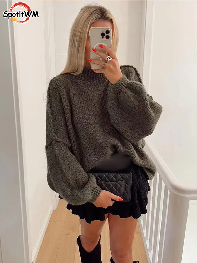 

Женский трикотажный Свободный пуловер, однотонный трикотажный мягкий теплый топ, Повседневный свитер, весна-осень 2024