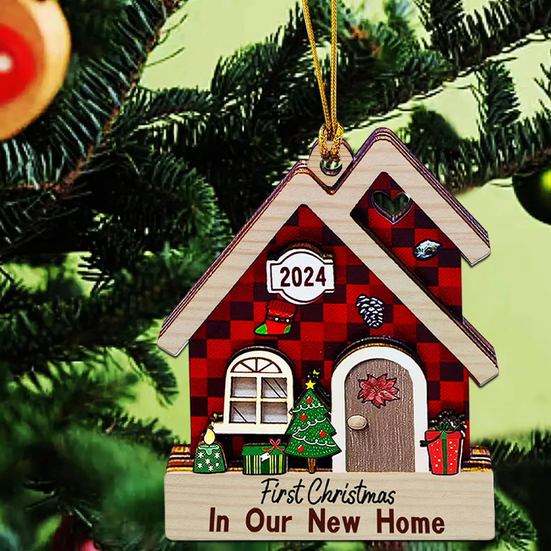 Wooden Christmas Hanging Pendant Unique New House Shape with Exquisite Craftsmanship Gifts for First Time Home Buyers