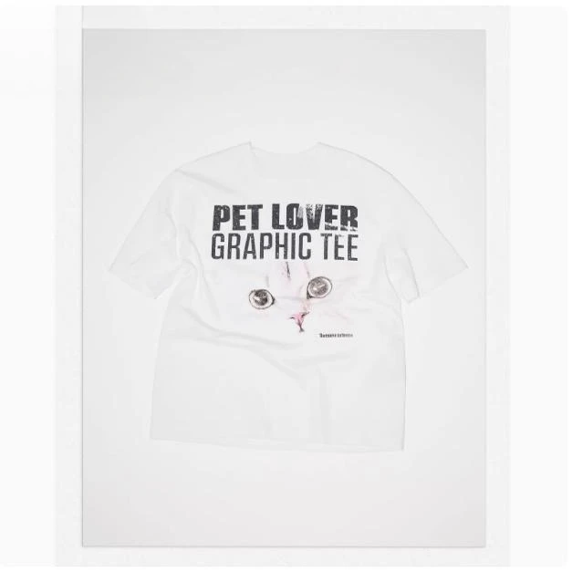 

2025 new model ZARA2025 spring new women's cotton animal print print round neck short sleeve T-shirtand kitten print