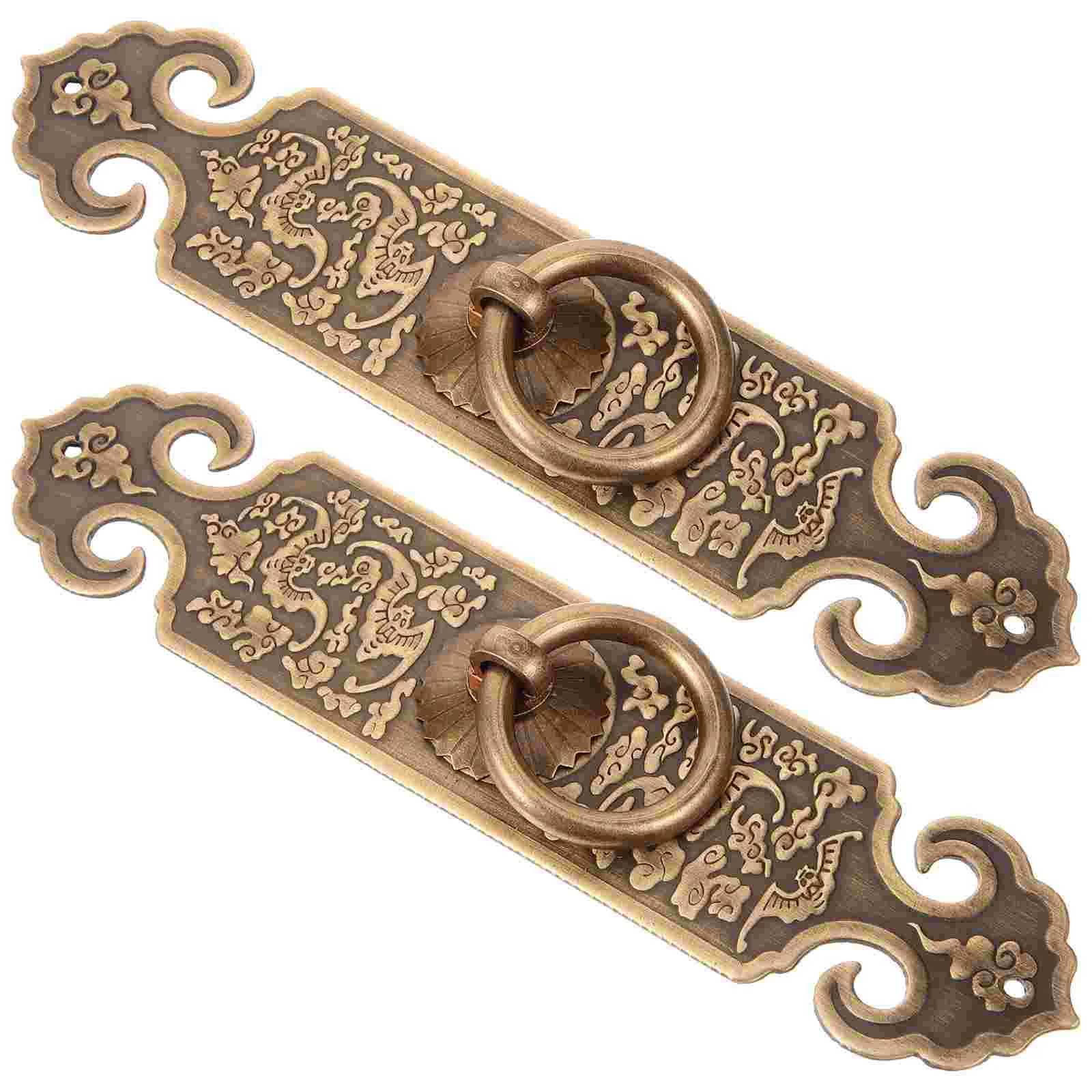 

2 Pcs Retro Door Handle Dresser Drawer Pull Rings Cabinet Handles Brass Chinese Style for