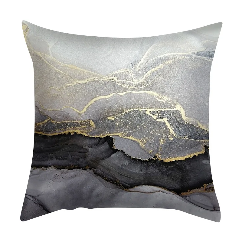 45*45cm Marbling Pillow Case Stamping Golden Pillow Cover Peach Skin Fabric Pillow Cover Sofa Cushion Case For Home