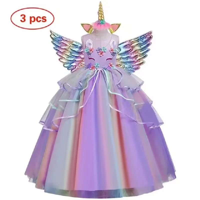 Children\'s Unicorn Tutu Dress Rainbow Princess Girl Birthday Party Girl Princess Dress Halloween Unicorn Performance Costume