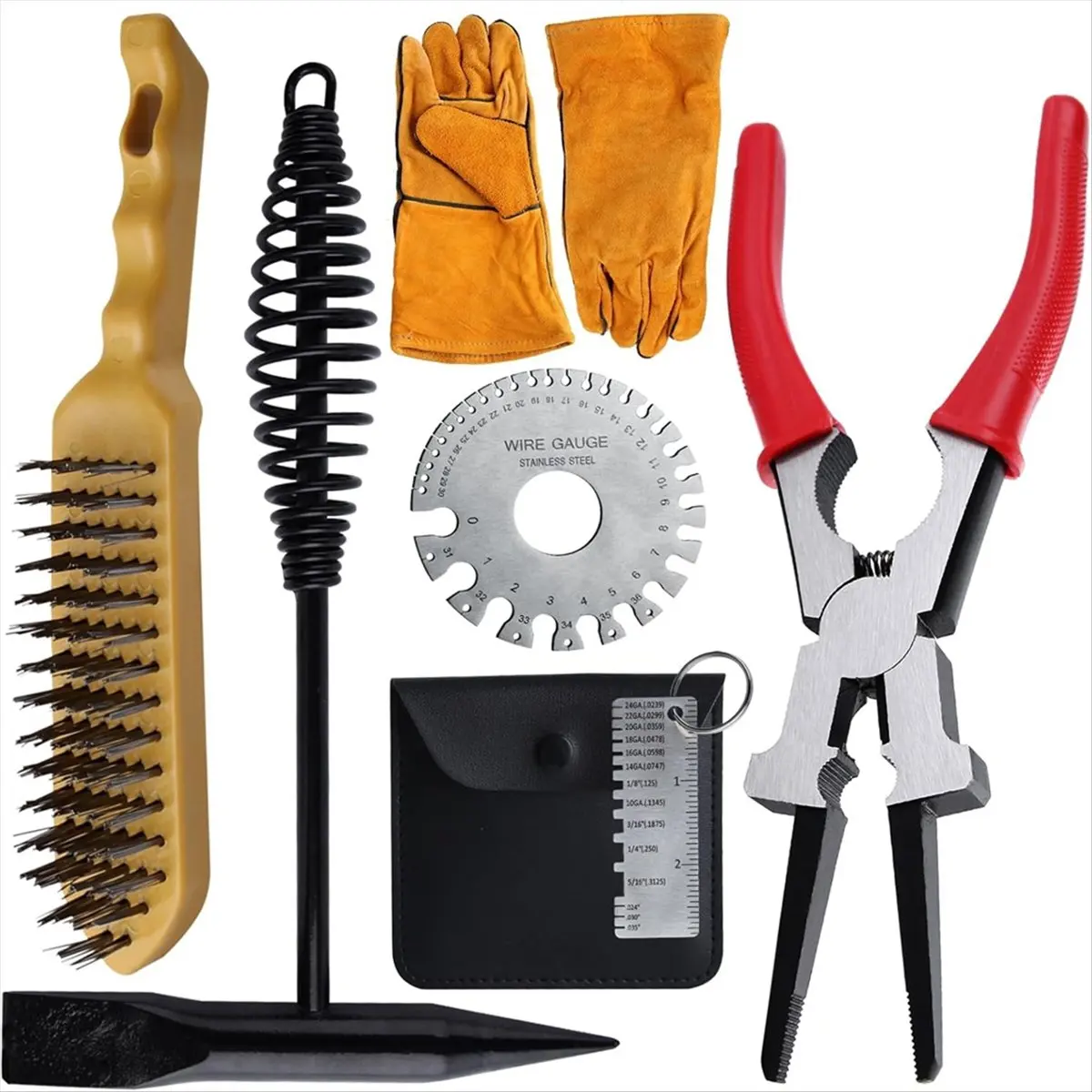 【POPULAR PICK】6PCS Welding Slag Removal Tool Set MIG Welding Pliers Set with Metal Plate Thickness Gauge Welding Gloves Wire Gau