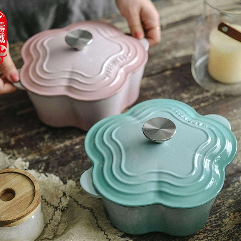 Flower Shape Non-stick Cookware for Kitchen Enameled Cast Iron Pan Pot Set Cooking Food Kitchenware Pots Sets Dining Bar Home