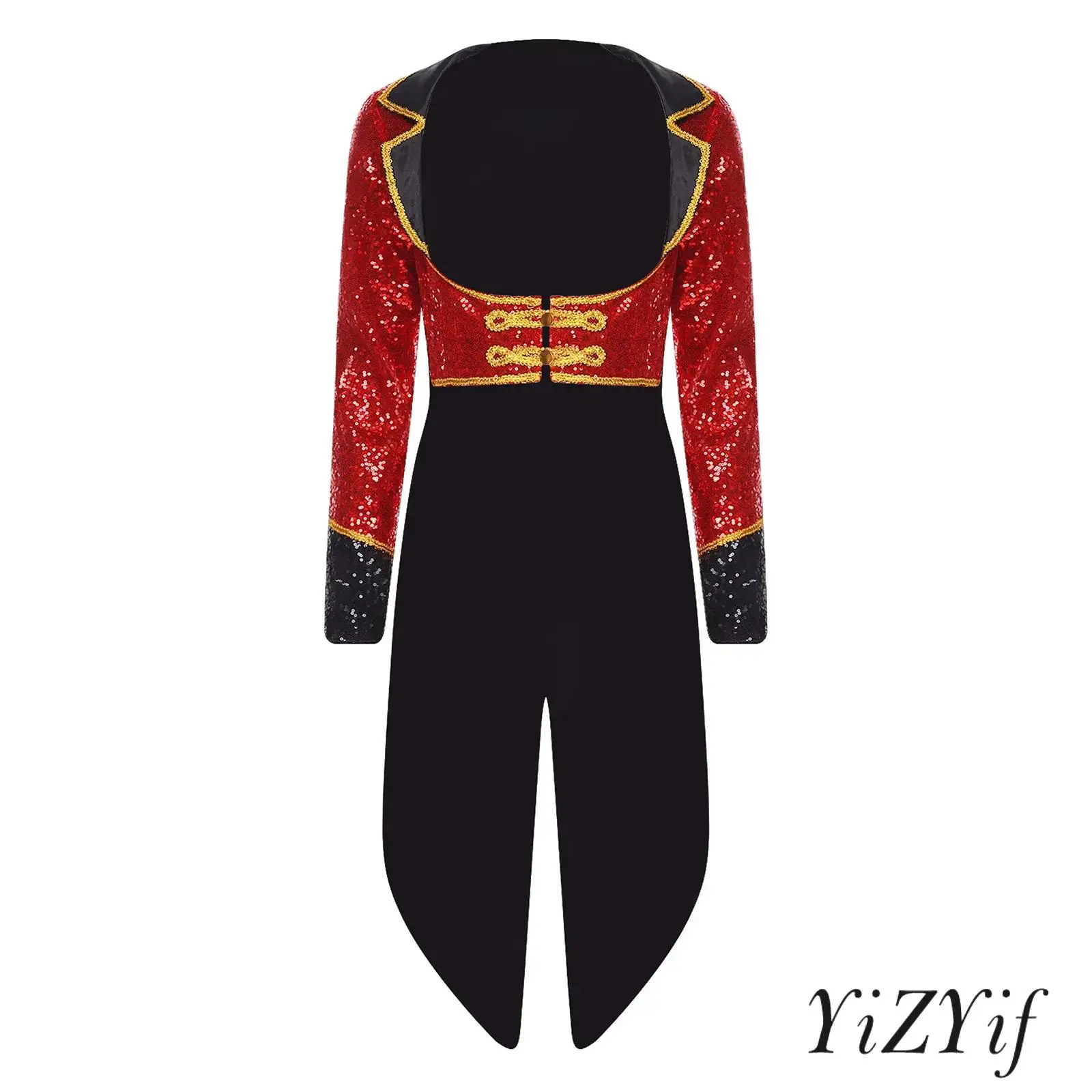 

Women Ringmaster Tailcoat Metallic Webbing Turn Down Collar Circus Animal Trainer Jacket Masquerade Vintage Cosplay Costume