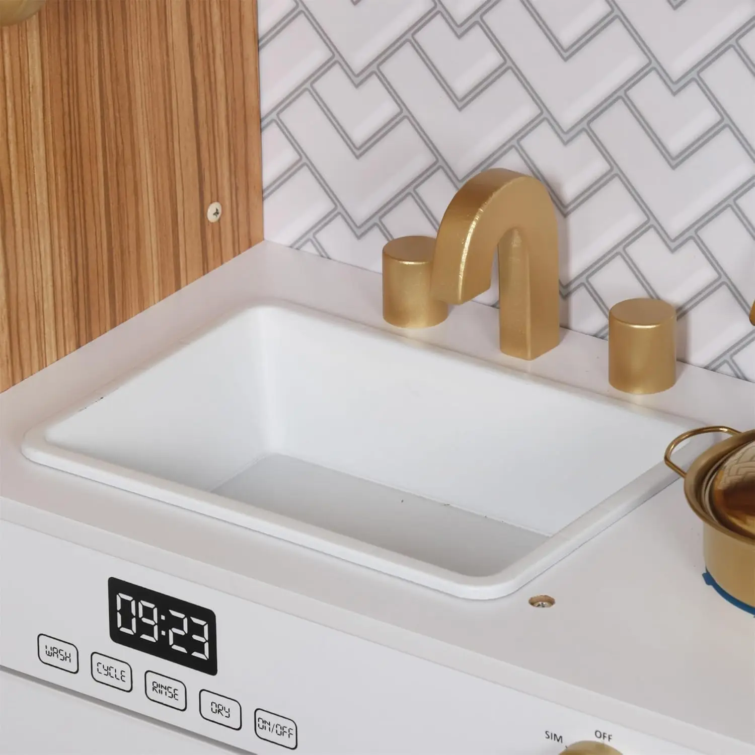 Wooden Play Kitchen Toy Set with Light, Kids Children Pretend Toy Kitchen Playset, Sink Play Toy Oven with Microwave,Toddler Coo