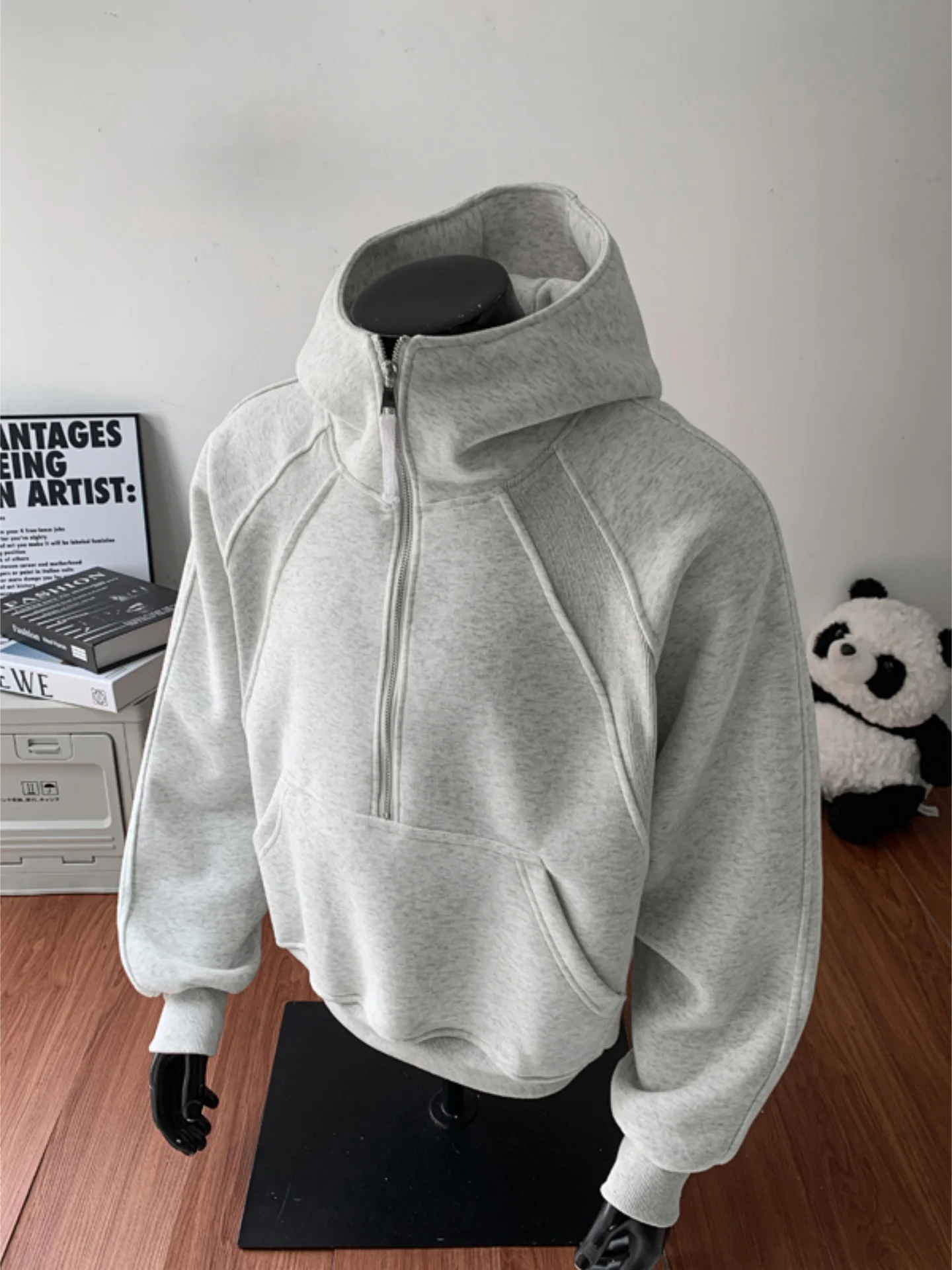 

Мужская толстовка-худи Heavyweight в американском уличном стиле, износостойкая, осенне-зимняя, с дизайнерскими вставками, на молнии, модная повседневная толстовка