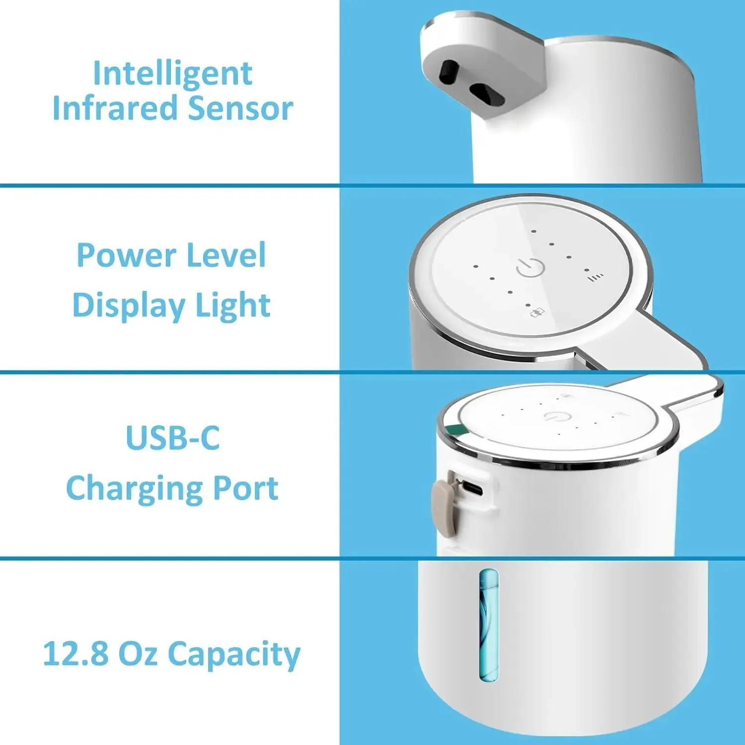 Dispenser automatico di sapone Dispenser di sapone schiumogeno touchless 380ml Dispenser di sapone in schiuma regolabile elettrico ricaricabile USB