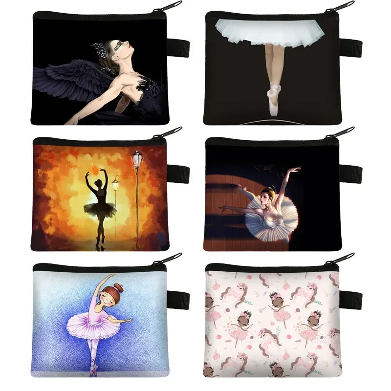 Elegant Ballet Dancer Print Coin Purses Women Fashion Lipstick Bag Ladies Credit Card Pouches Cute Mini Wallet Gift