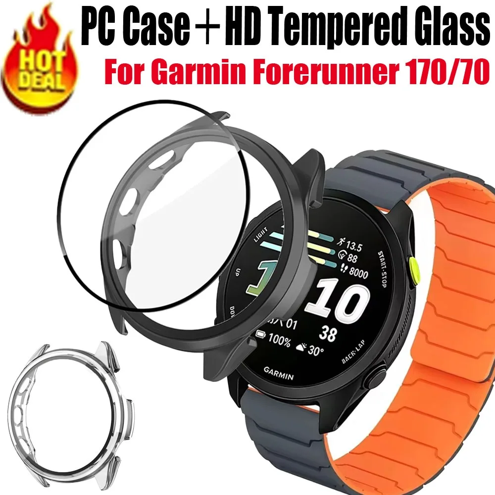 PC Case＋HD Tempered Glass for Garmin Forerunner 170/70/970/570/965/265/165 Protective Shell for Garmin Venu 4 45/41mm/Active 6 5
