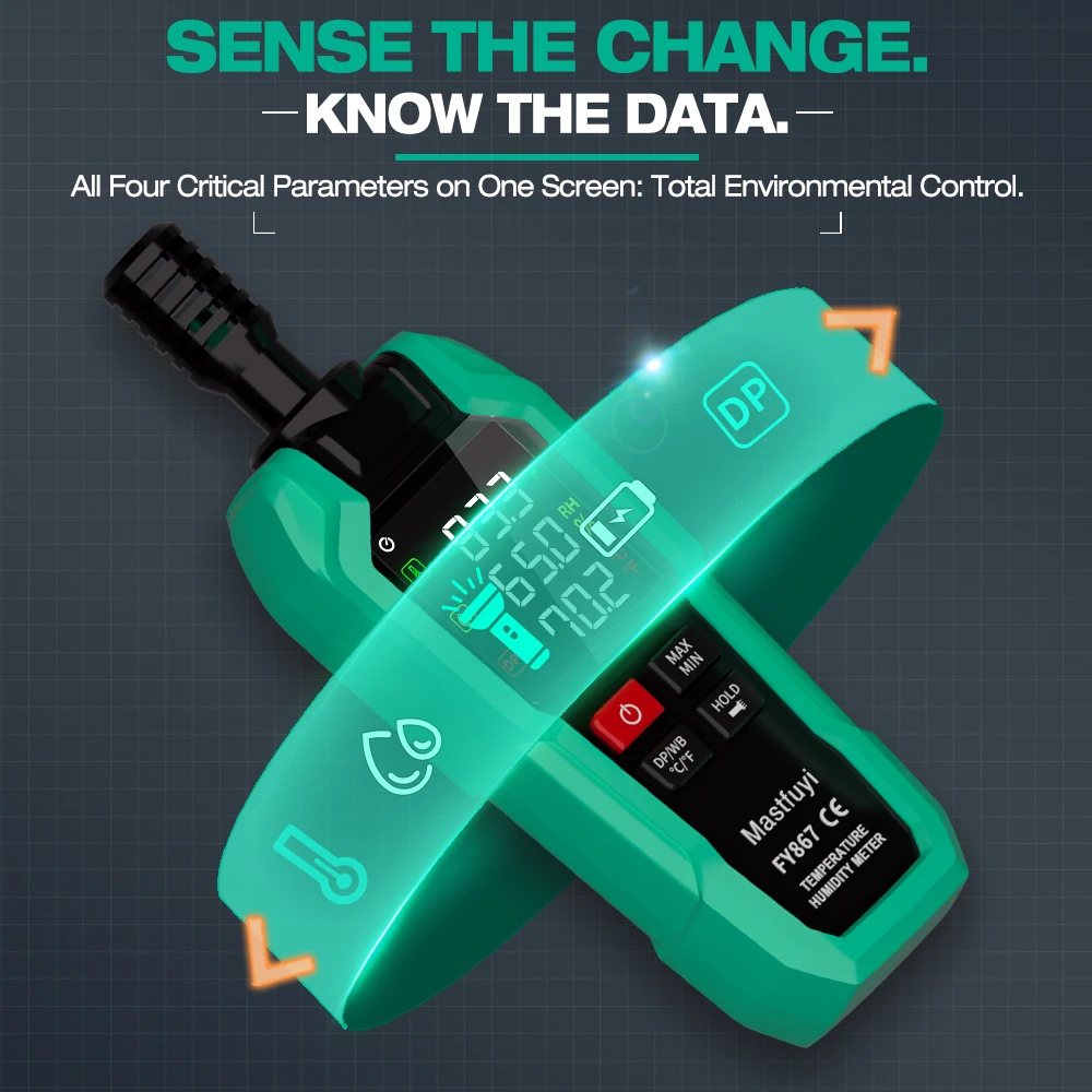 Измеритель температуры и влажности MASTFUYI, цифровой психометр с усовершенствованным датчиком, удержанием данных, точкой росы и влажной лампочкой для домашнего использования