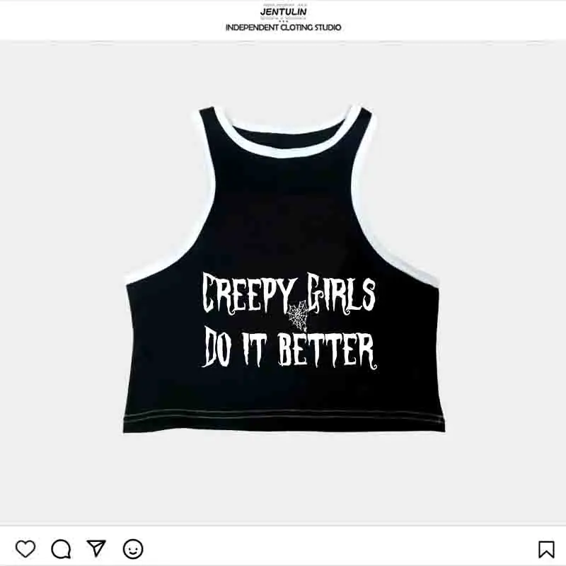2000s Y2k نمط الملابس القوطية المرأة مشد تانك القمم إلكتروني طباعة ايمو الشرير الرسومات بروتيل القمم الجرونج المحاصيل خمر الطفل تيز