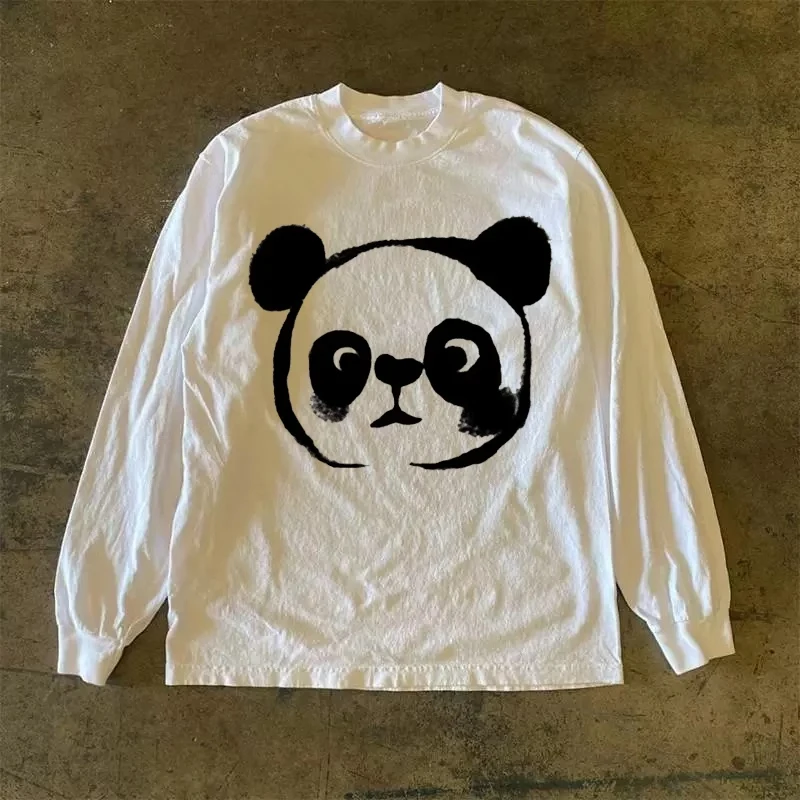 

Streetwear Fashion Panda Print Pullover Men Y2k Harajuku Retro Loose Casual Long-sleeved Oversized T-shirt Autumn ropa hombre