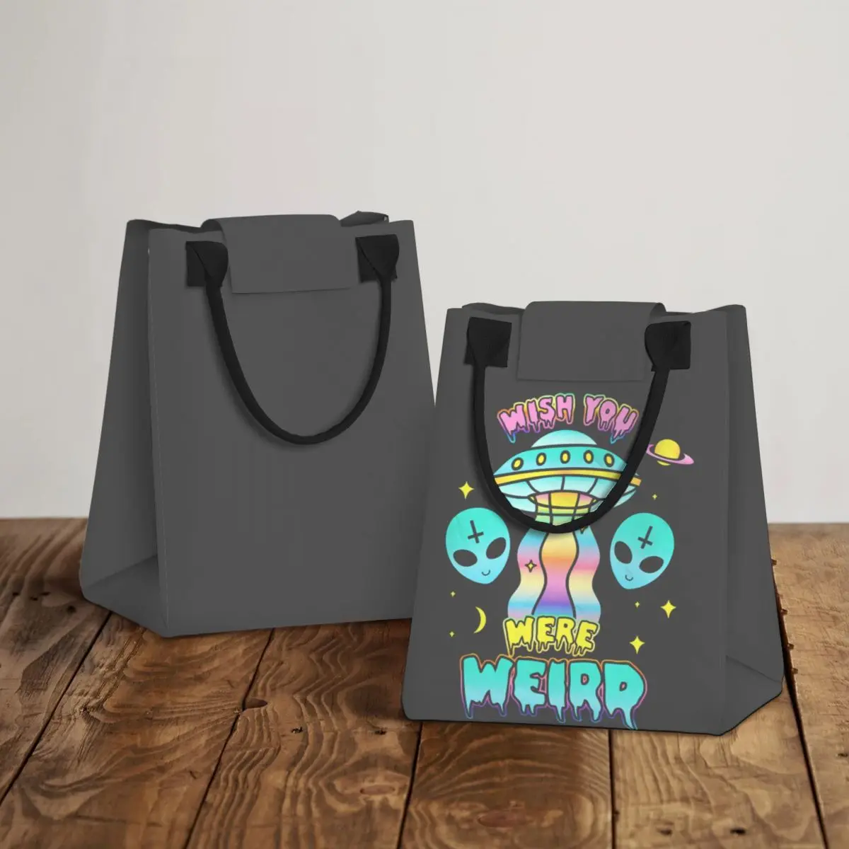 Wish You Were Weird Paper Reusable Lunch Tote Bag Waterproof Insulation Bag Aluminum Foil Handbag for Office Worker Student