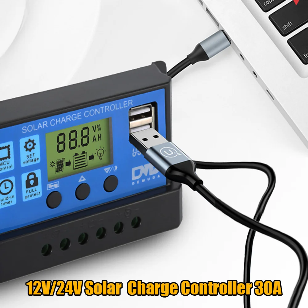 2000W Solar Panel Power Generator System For Home Kit 220V Inverter 30A Controller Battery USB Charger 12v 100Ah Lifepo4 Battery