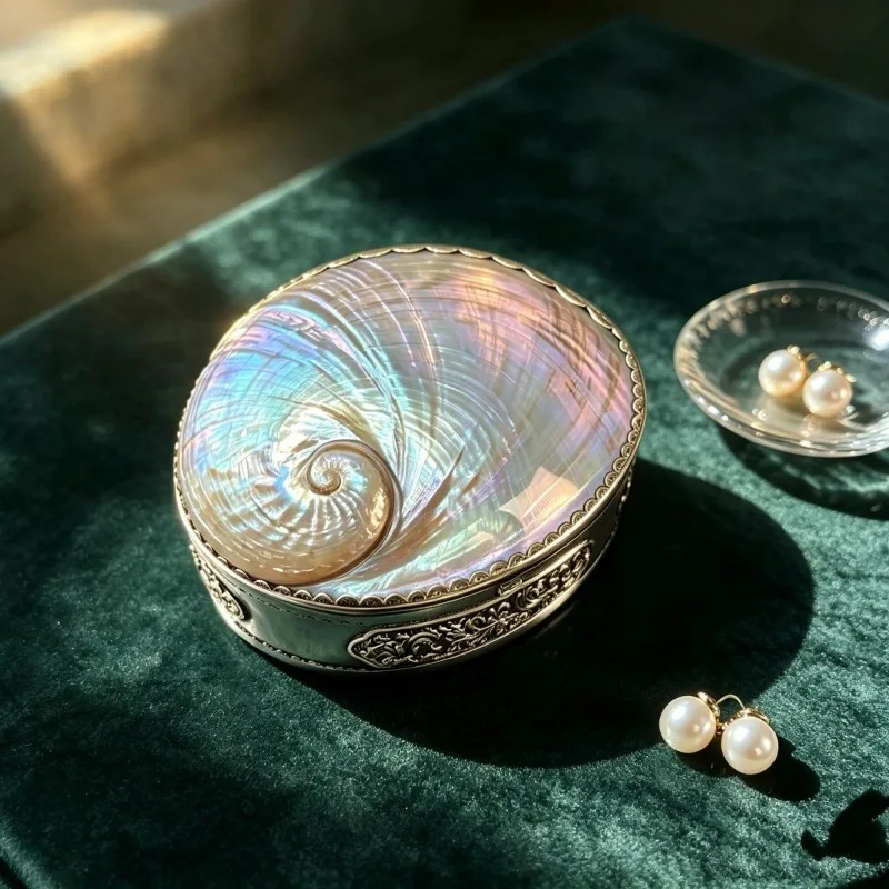 Natural Shell Jewelry Storage Box Copper Carving Rings Storage Boxes Luxury Necklace Container Women's Earring Organizer Case