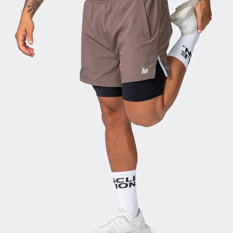 Pantalones cortos 2 en 1 con bolsillos incorporados para hombre, pantalón informal de verano para baloncesto al aire libre, gimnasio de alta elasticidad, Fitness