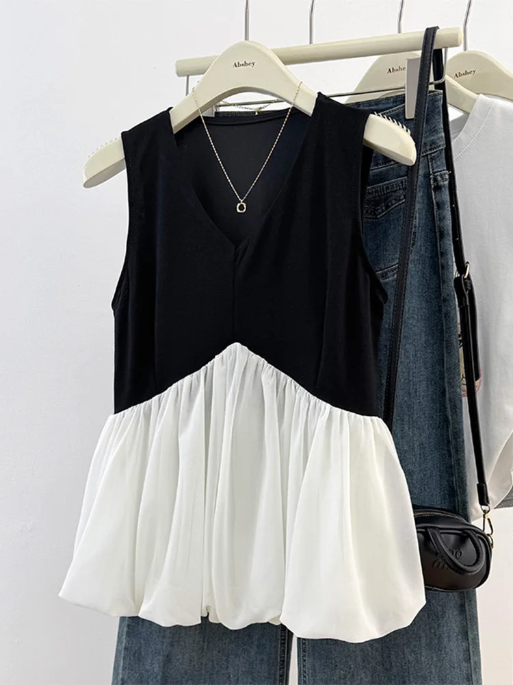 เสื้อกล้ามสายเดี่ยวทรงวี คอวี ลายดอกไม้ สำหรับผู้หญิง ไซส์ใหญ่ ใส่สบาย สไตล์ลำลอง แฟชั่นฤดูร้อน