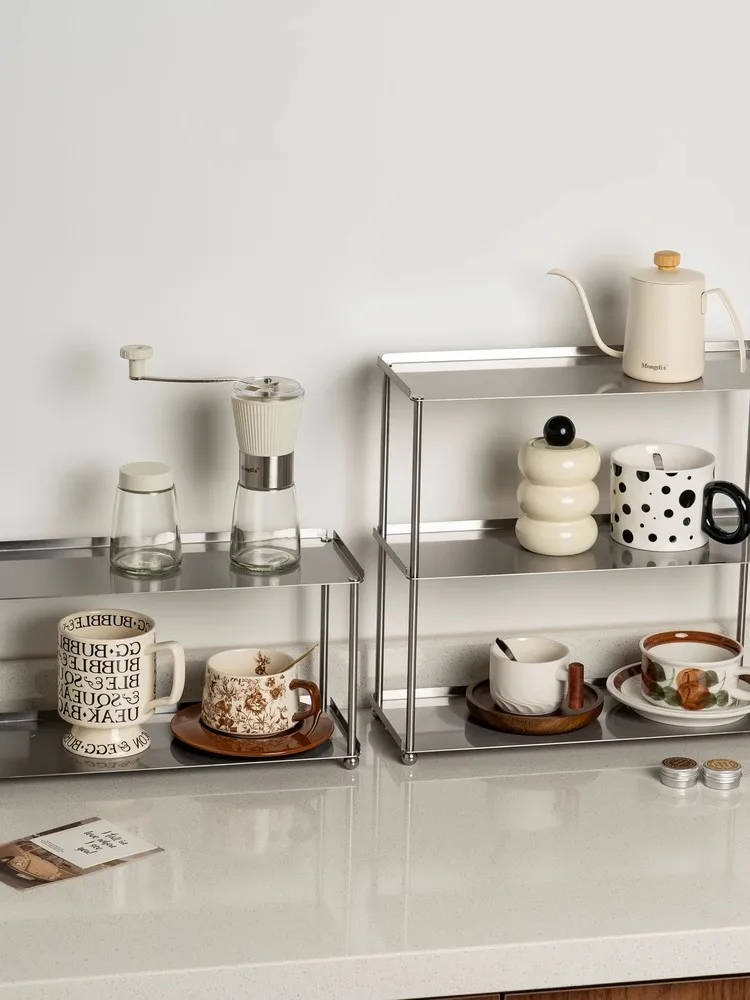 

Household Use Kitchen Countertop Stainless Steel Storage Rack Minimalist Creativity Desktop Cup Sorting Out Items Storage Rack