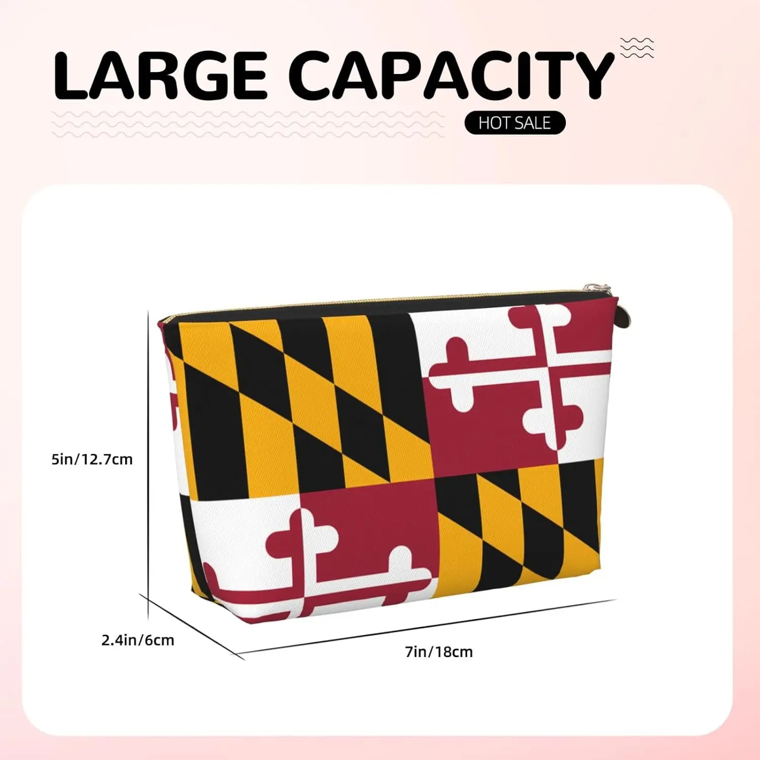 Bolsa de higiene pessoal de viagem de couro com bandeira do estado de Maryland - Organizador de acessórios de maquiagem cosmética reutilizável Bolsa com zíper para armazenamento diário