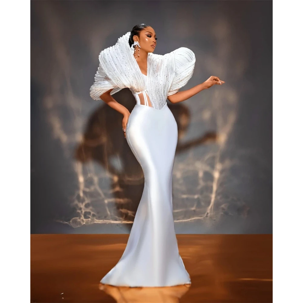 Customized Tulle Ruched Off The Shoulder White Evening Dresses African Women Formal Dress for Women 2026 Elegant Wedding