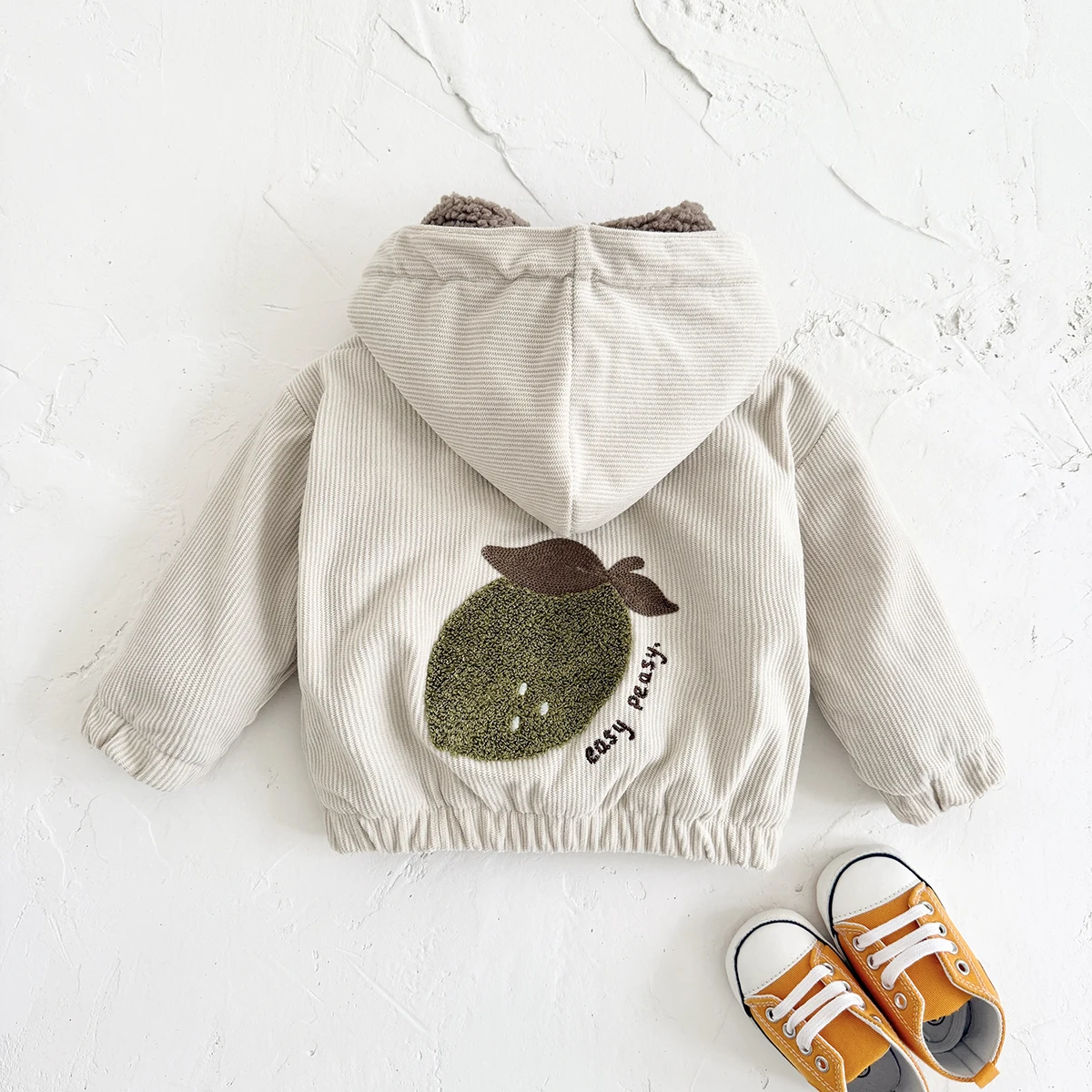 Ins Winter Warm Baby Girls Clothes Outdoor Jacket Thick Fleece Hoodie Infant Boys Baby Clothes Fruit Embroidery Newborn Baby Top