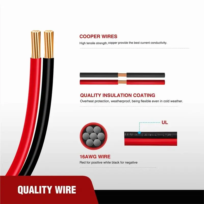 NEW HOT In Stock-SAE 16AWG 12V-24V For Motorcycle Solar Panel 12FT Extension Cable(2PCS) 2Pin Charging Adapter Quick Connect/Dis