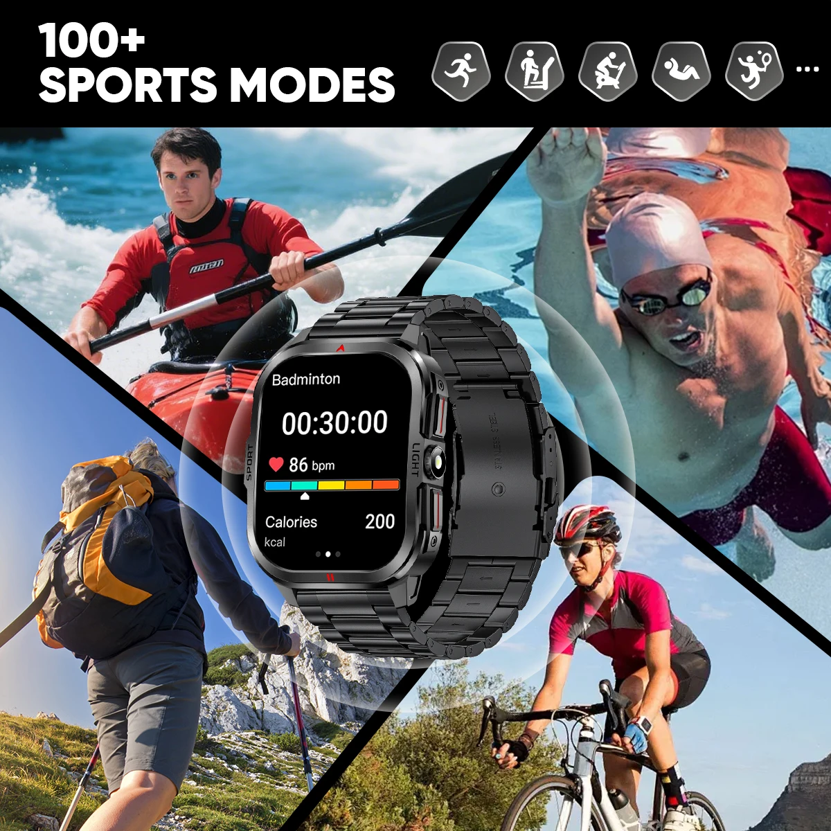 LIGE Torcia LED militare Smart Watch da uomo 3ATM Impermeabile Sport all'aria aperta Tracker Cardiofrequenzimetro Chiamata Bluetooth Smartwatch