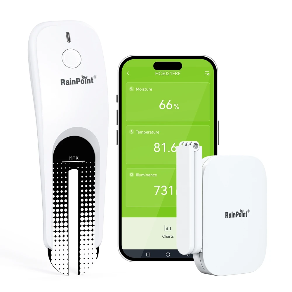 RainPoint Wireless Soil Moisture Meter IPX5 Waterproof Plant Sunlight Temperature Humidity Monitor Sensor For Garden Planting