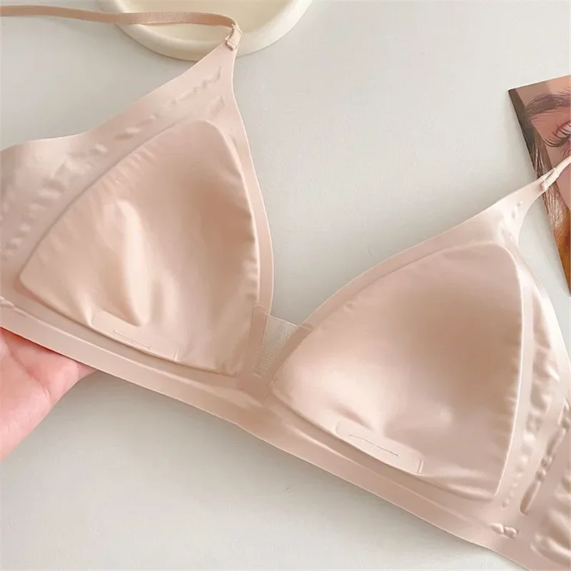 Bezszwowe, obręcze, francuski trójkątny biustonosz, głęboki dekolt V, efekt \"nagiej skóry\", kobiecy, cienki, zapobiegający obwisaniu, wygodny, przyjazny dla skóry i oddychający.