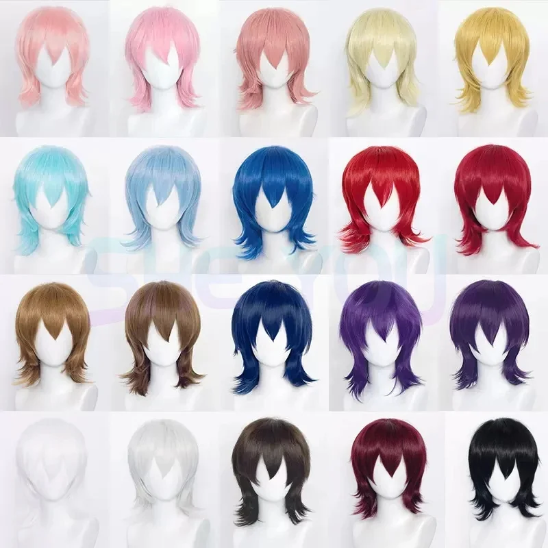 x;3,f6'b7\g,37cm Short Cosplay Wig Wolf Cut With Bangs Choppy Colors Korean Style Heat Resistant Synthetic Mullet Ha5;h7'b8\f,4/ view 2