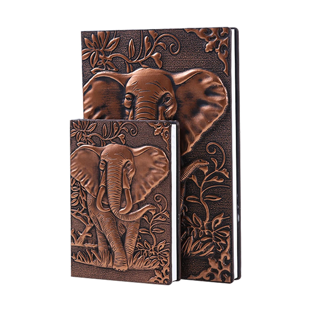 

A5/A6 Notebook Vintage Embossed Elephant Hardcover PU Cover 100 Sheets/Book Horizontal Line Page Office Learning Diary QP-77