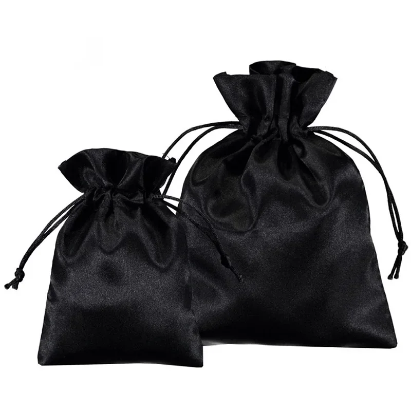 Satin Packaging Pouch Custom Print Logo Storage Drawstring Bags Underwear/Makeup/Wigs/Virgin Hair High Quality Silk Bag 50PCS