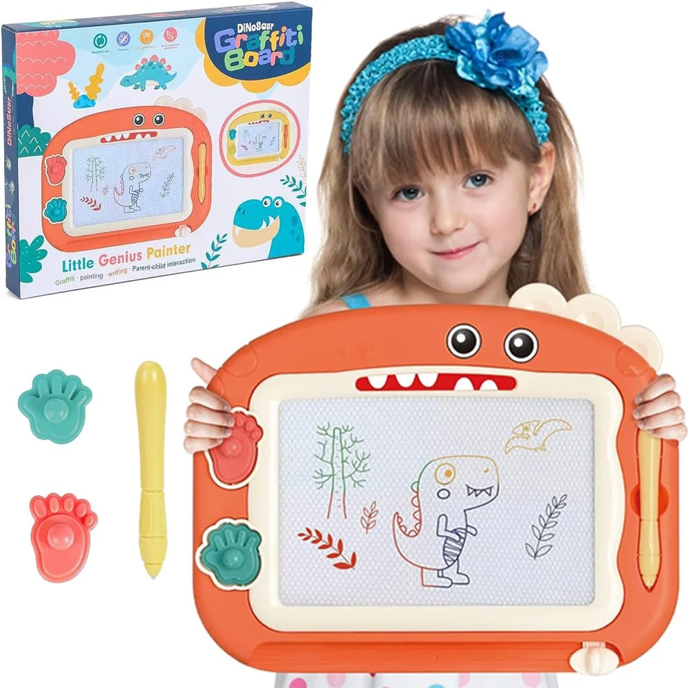 Little Genius Painter Magnetic Drawing Board Green, BPA-free Toddler Doodle Toy, Dinosaur Educational Kids Art Pad